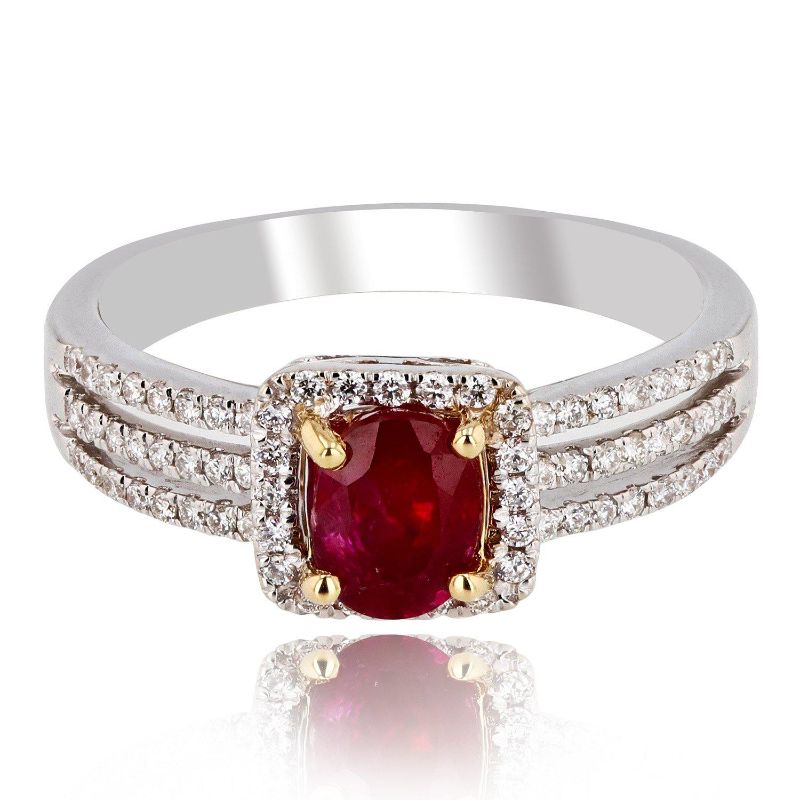 Photo 1 of 18K WHITE GOLD 0.99ct UNHEATED RUBY AND 0.30ctw DIAMOND RING (GIA CERTIFIED) W CERTIFIED APPRAISAL (APPROX SIZE 6.5)  RN028703 

