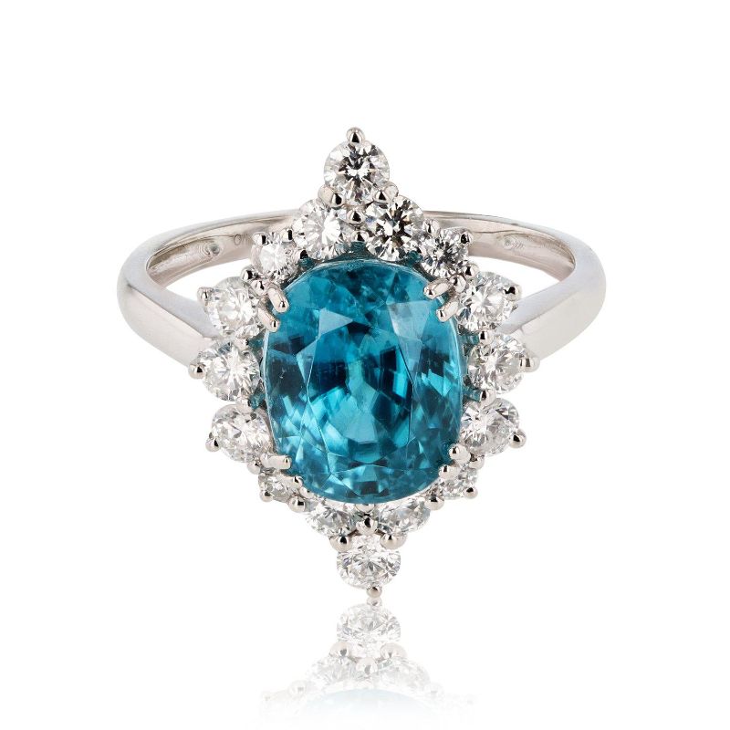 Photo 1 of PLATINUM 6.03ct BLUE ZIRCON AND 0.85ctw DIAMOND RING W CERTIFIED APPRAISAL (APPROX SIZE 6.5)  RN027430
