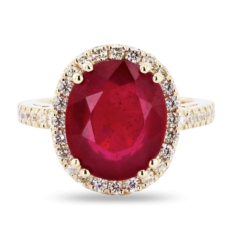Photo 2 of 14K YELLOW GOLD 6.28ct RUBY AND 0.54ctw DIAMOND RING W CERTIFIED APPRAISAL (APPROX. SIZE 6.5)   RN031335