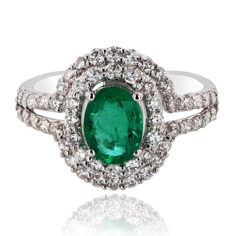 Photo 1 of 18K WHITE GOLD 1.20ct EMERALD AND 0.99ctw DAIMOND RING W CERTIFIED APPRAISAL (APPROX SIZE 6.5)  RN027991