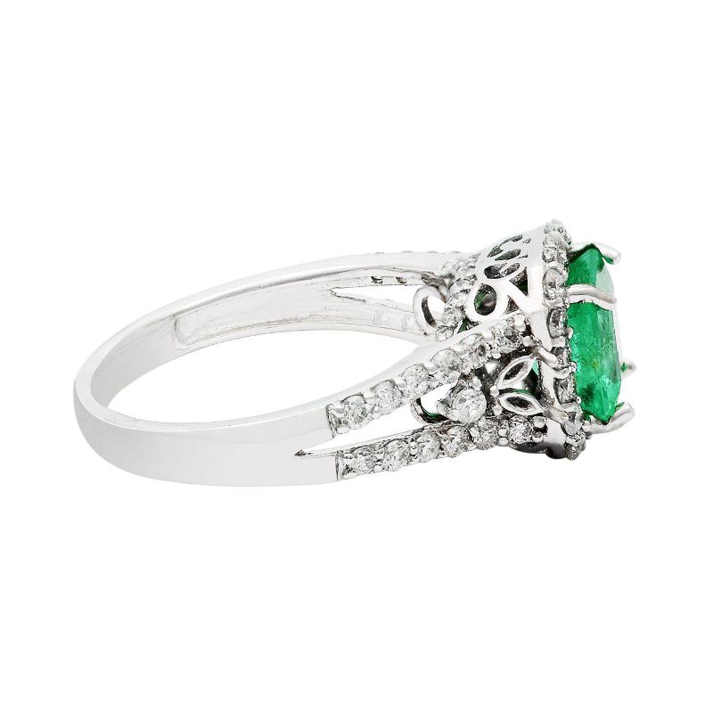 Photo 3 of 18K WHITE GOLD 1.30ct EMERALD AND 0.78ctw DIAMOND RING W. CERTIFIED APPRAISAL  (APPROX. SIZE 6.5)  RN017383
