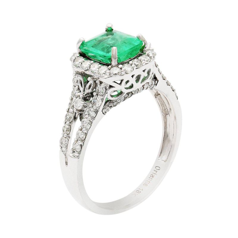 Photo 2 of 18K WHITE GOLD 1.30ct EMERALD AND 0.78ctw DIAMOND RING W. CERTIFIED APPRAISAL  (APPROX. SIZE 6.5)  RN017383
