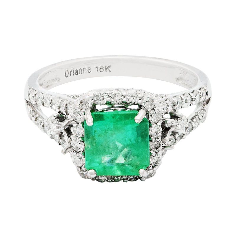 Photo 1 of 18K WHITE GOLD 1.30ct EMERALD AND 0.78ctw DIAMOND RING W. CERTIFIED APPRAISAL  (APPROX. SIZE 6.5)  RN017383
