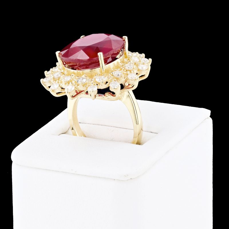 Photo 3 of 14K YELLOW GOLD 17.15ct RUBY AND 1.45ctw DIAMOMND RING W CERTIFIED APPRAISAL (APPROX. SIZE 6.5) RN032492
