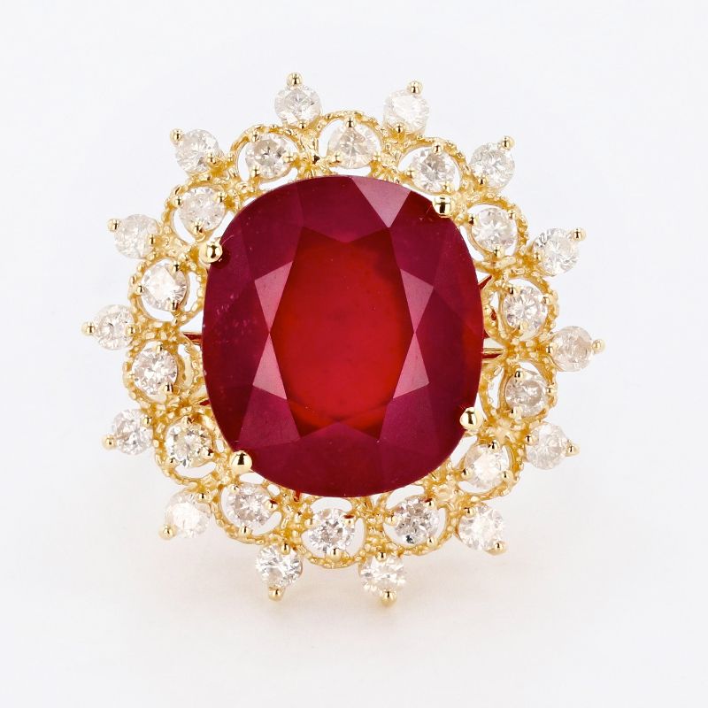 Photo 2 of 14K YELLOW GOLD 17.15ct RUBY AND 1.45ctw DIAMOMND RING W CERTIFIED APPRAISAL (APPROX. SIZE 6.5) RN032492
