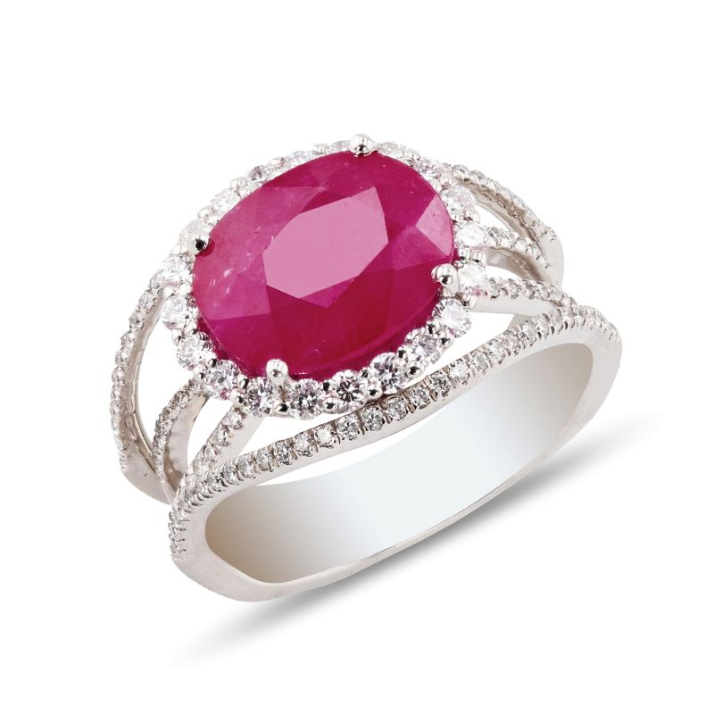 Photo 1 of PLATINUM  5.50ct RUBY AND 0.84ctw DIAMOND RING W. CERTIFIED MSRP APPRAISAL (APPROX SIZE 6.5)  RN026663
