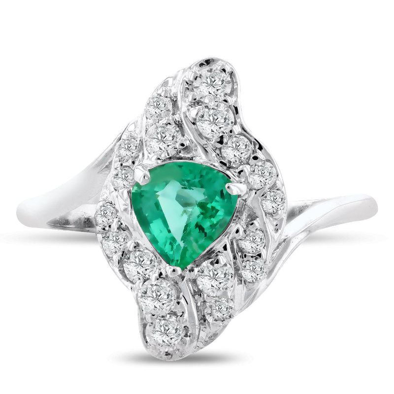 Photo 2 of 18K WHITE GOLD 0.50ct EMERALD AND 0.42ctw DIAMOND RING W. CERTIFIED APPRAISAL (APPROX. SIZE 6.5)  RN021336
