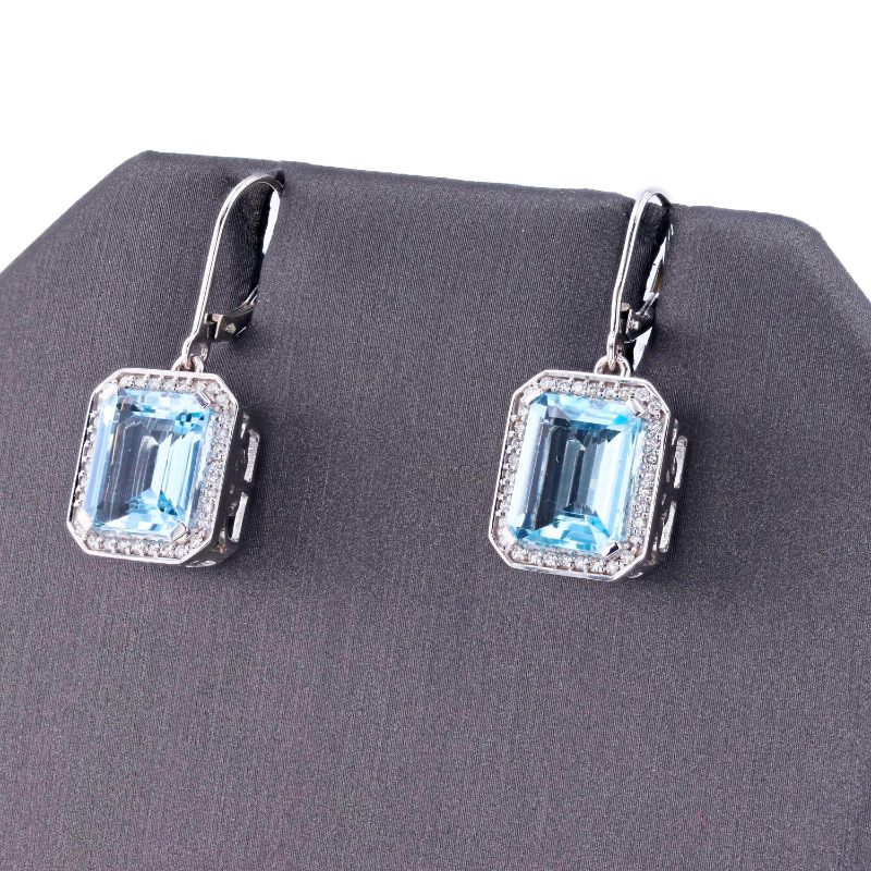 Photo 3 of 14K WHITE GOLD 10.46ctw AQUAMARINE AND 0.35ctw DIAMOND EARRINGS W CERTIFIED MSRP APPRAISAL  ER006509 
