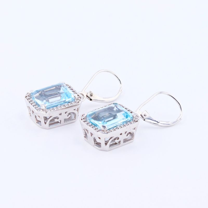 Photo 1 of 14K WHITE GOLD 10.46ctw AQUAMARINE AND 0.35ctw DIAMOND EARRINGS W CERTIFIED MSRP APPRAISAL  ER006509 
