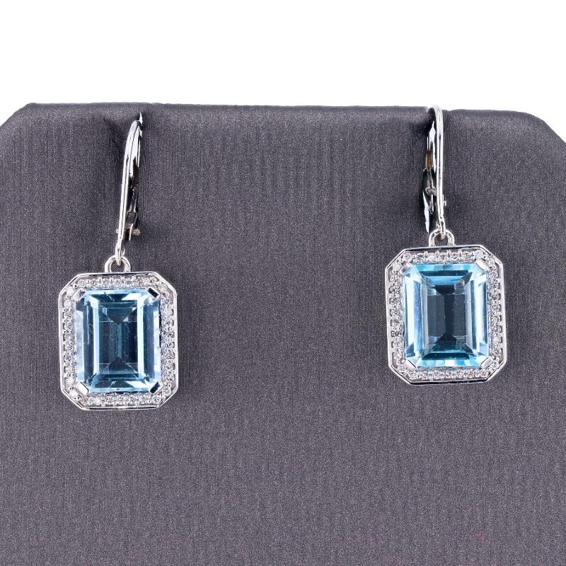 Photo 2 of 14K WHITE GOLD 10.46ctw AQUAMARINE AND 0.35ctw DIAMOND EARRINGS W CERTIFIED MSRP APPRAISAL  ER006509 
