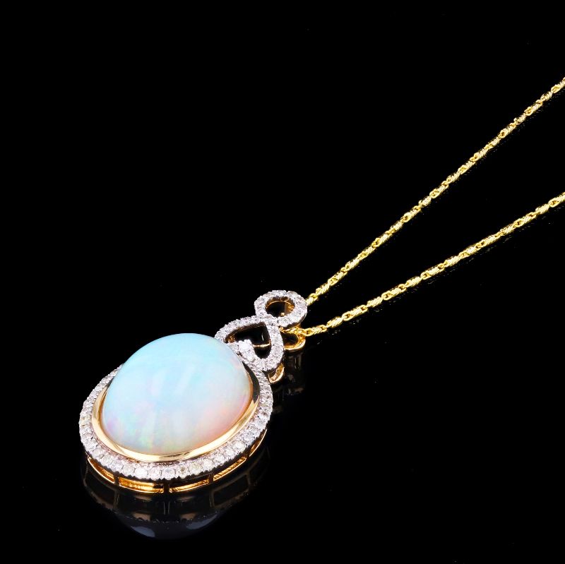 Photo 2 of 14K YELLOW GOLD 15.17ct OPAL AND 0.67ctw DIAMOND PENDANT/NECKLACE W CERTIFIED MSRP APPRAISAL  NK014248
