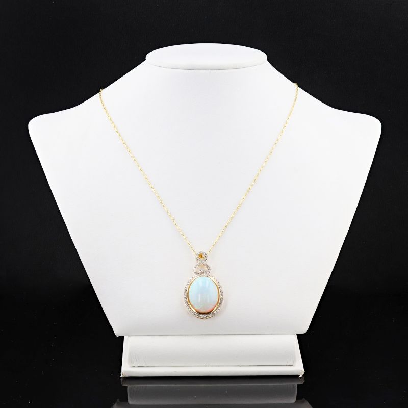 Photo 1 of 14K YELLOW GOLD 15.17ct OPAL AND 0.67ctw DIAMOND PENDANT/NECKLACE W CERTIFIED MSRP APPRAISAL  NK014248
