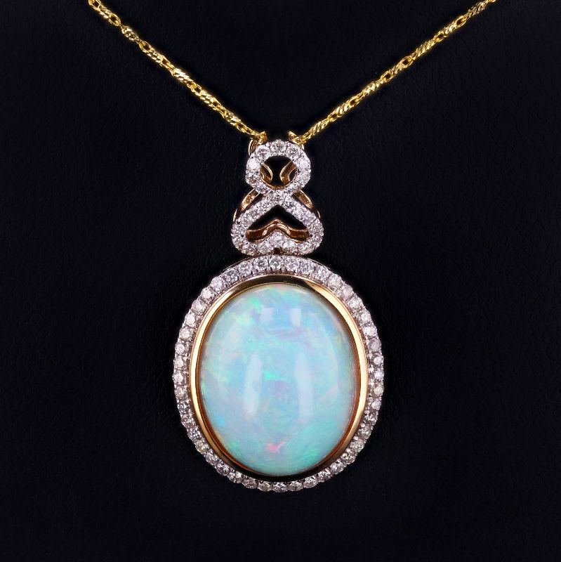 Photo 3 of 14K YELLOW GOLD 15.17ct OPAL AND 0.67ctw DIAMOND PENDANT/NECKLACE W CERTIFIED MSRP APPRAISAL  NK014248
