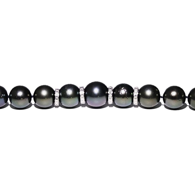 Photo 2 of 14K WHITE GOLD 11mm to 14mm BLACK CULTURED TAHITIAN PEARL NECKLACE W CERTIFIED MSRP APPRAISAL  NK013129
