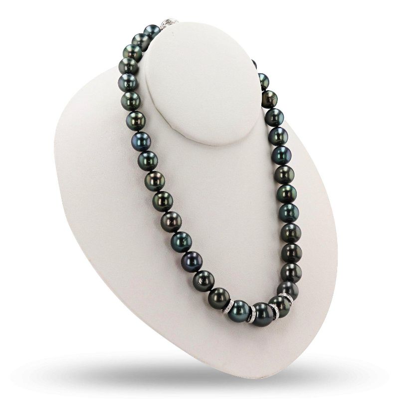 Photo 1 of 14K WHITE GOLD 11mm to 14mm BLACK CULTURED TAHITIAN PEARL NECKLACE W CERTIFIED MSRP APPRAISAL  NK013129