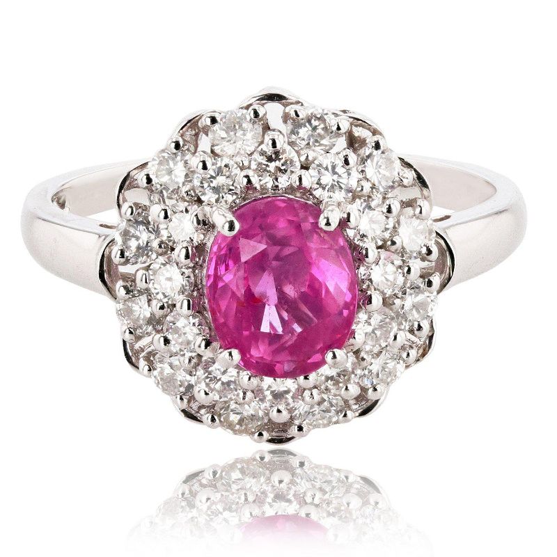 Photo 1 of DIAMOND PLATINUM 1.49ct PINK SAPPHIRE AND 0.73ctw DIAMOND RING W CERTIFIED APPRAISAL (APPROX. SIZE 6.5)   RN025573
