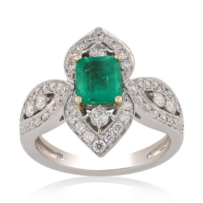 Photo 1 of 14K WHITE GOLD 1.03ct EMERALD AND 0.73ctw DIAMOND RING W. CERTIFIED APPRAISAL  (APPROX. SIZE 6.5)    RN022409
