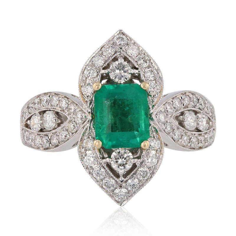 Photo 2 of 14K WHITE GOLD 1.03ct EMERALD AND 0.73ctw DIAMOND RING W. CERTIFIED APPRAISAL  (APPROX. SIZE 6.5)    RN022409
