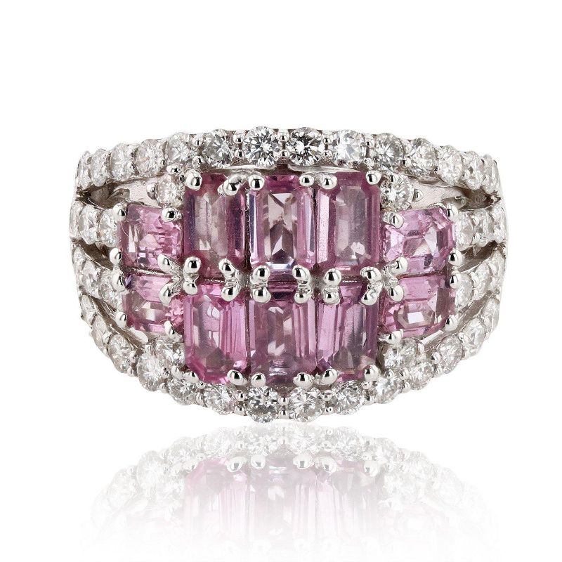 Photo 1 of 18K WHITE GOLD 2.16ctw UNHEATED PINK SAPPHIRE AND 1.15ctw DIAMOND RING W CERTIFIED MSRP APPRAISAL ( APPROX SIZE 6.5). RN025339