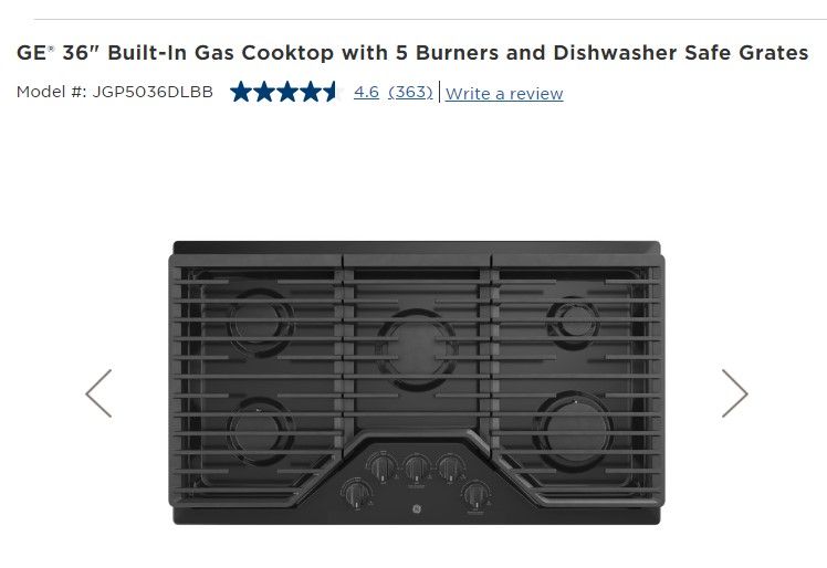 Photo 1 of BRAND NEW 36” GE BUILT-IN GAS COOKTOP W 5 BURNER AND DISHWASHER SAFE GRATES (JGP5036DLBB)