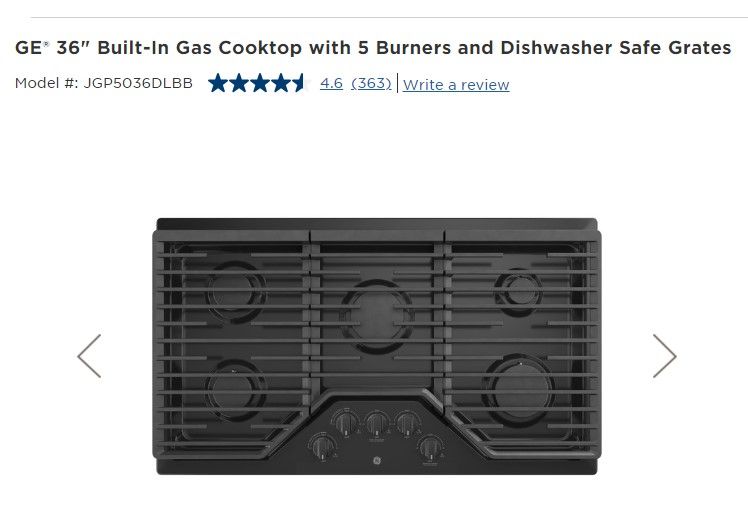 Photo 3 of BRAND NEW 36” GE BUILT-IN GAS COOKTOP W 5 BURNER AND DISHWASHER SAFE GRATES (JGP5036DLBB)