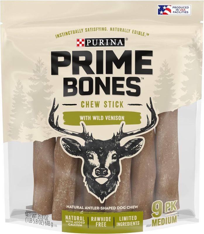 Photo 1 of 4 POUCHES- 21.0Z PRIME BONES MEDIUM WILD VENISON DOG CHEW STICK TREATS (9 COUNT PER POUCHES)-EXP. 3/24