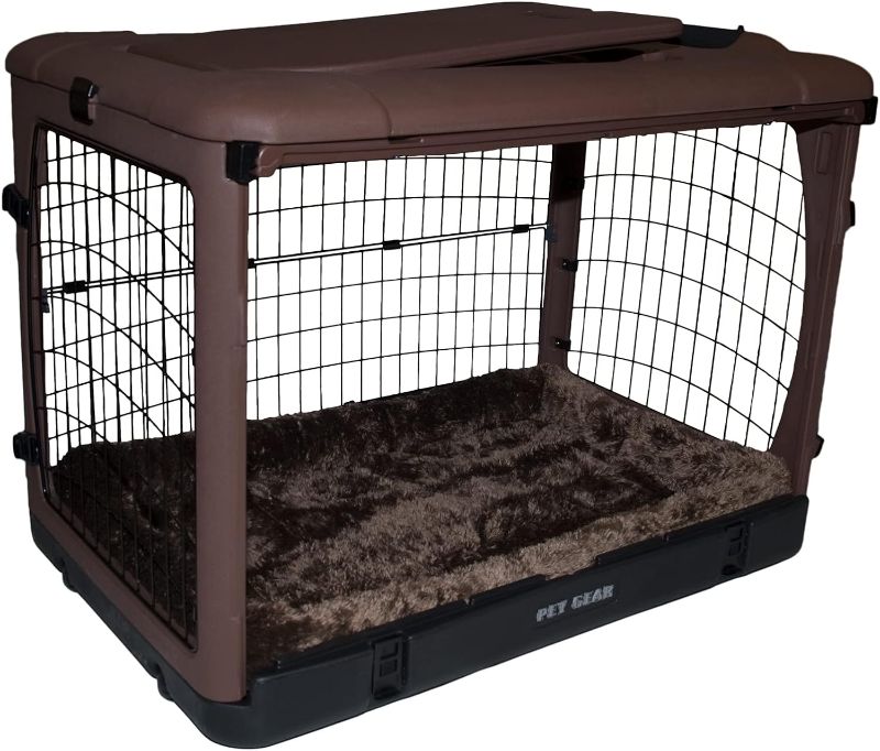 Photo 2 of NEW PET GEAR "THE OTHER DOOR" 4 DOOR STEEL CRATE W GARAGE-STYLE DOOR, PLUSH BED, TRAVEL BAG-NO TOOLS REQUIRED