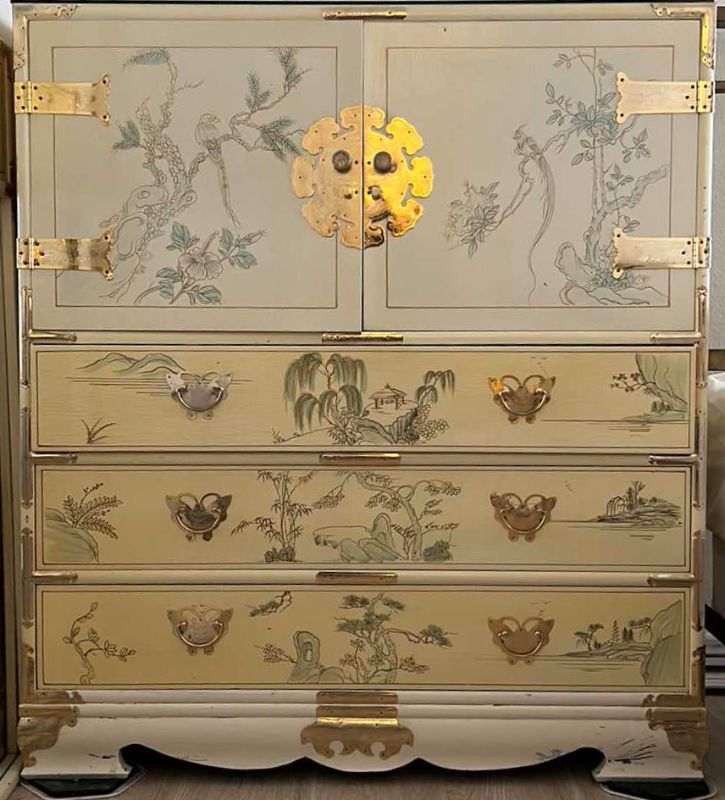 Photo 1 of 20TH CENTURY ORIENTAL CAMPAIGN CHINOISERIE TANSU CHEST ARMOIRE