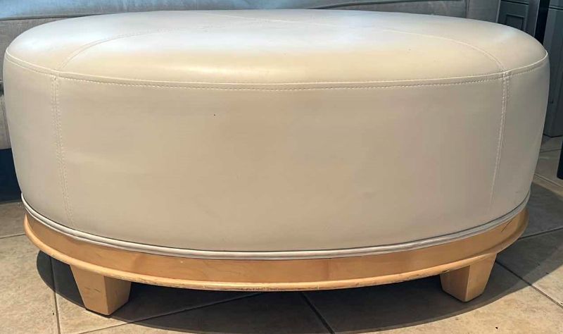 Photo 3 of CREAM COLOR LEATHER OVAL OTTOMAN