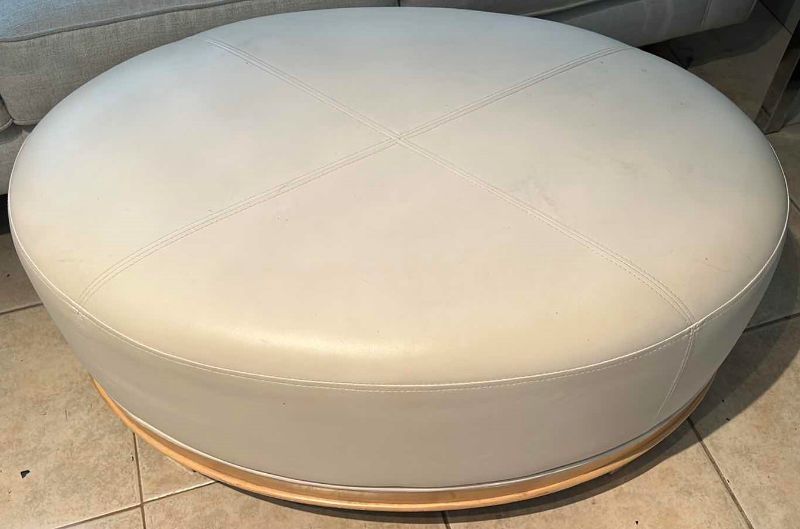 Photo 3 of CREAM COLOR LEATHER OVAL OTTOMAN