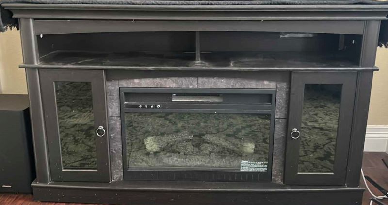 Photo 4 of BLACK WOOD ENTERTAINMENT STAND WITH FIRE PLACE - 59” x 46.5” x 34.5”