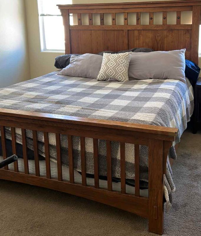 Photo 1 of WOODEN KING BED FRAME - BUYER TO BRING PROPER TOOLS AND ASSISTANCE - MATTRESS NOT INCLUDED 