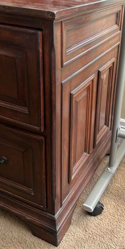 Photo 3 of WOODEN FILE CABINET WITH KEY - 21” x 25” x 31” - BUYER TO BRING ASSISTANCE