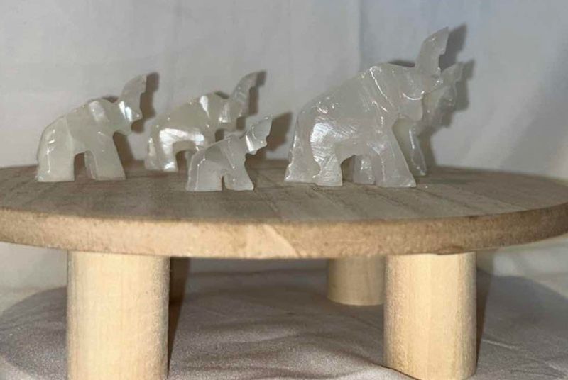 Photo 2 of 5 STONE CARVED ELEPHANTS ON WOOD STAND
