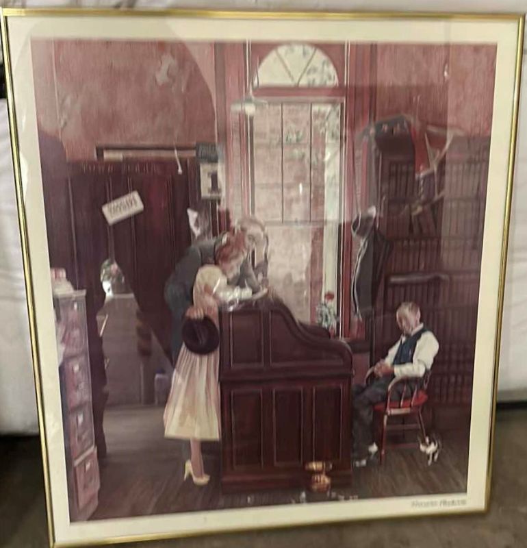 Photo 1 of "MARRIAGE LICENSE " BY NORMAN ROCKWELL 24inx 23in