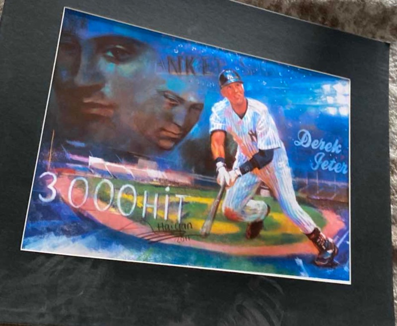 Photo 1 of FRAMED DEREK JETER 3000TH HIT PAINTING BY HAIYAN MATTED”10 x”20”