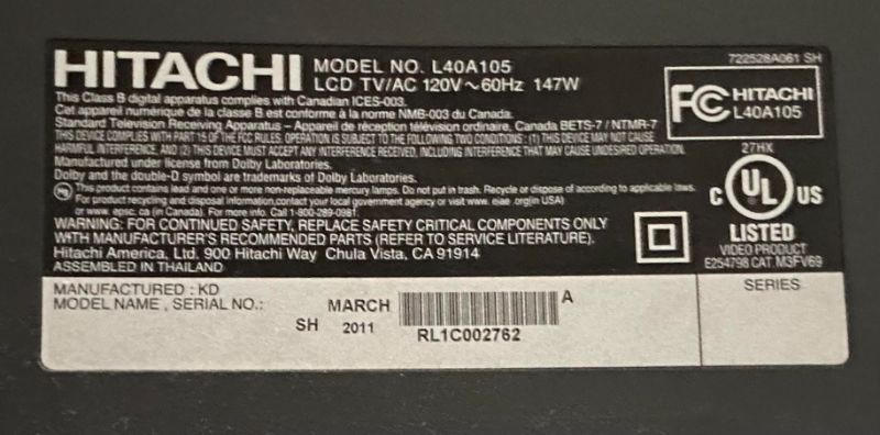 Photo 2 of 40" HITACHI TV 