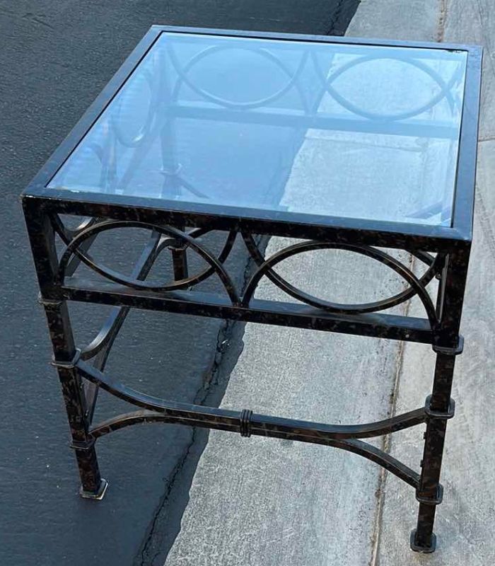 Photo 2 of GLASS AND METAL SIDE TABLE 