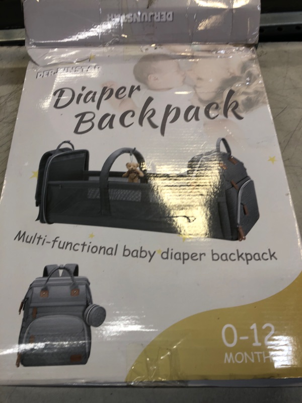 Photo 2 of DERJUNSTAR Diaper Bag Backpack,Baby Diaper Bags, Mothers Day Gifts, Multifunctional Travel Diaper Waterproof Backpack for Baby Boy & Girls, with Portable Diaper Pad,Grey