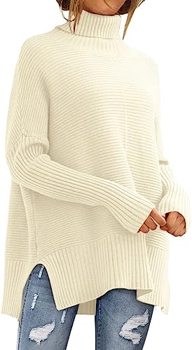 Photo 1 of LILLUSORY Womens Turtleneck Oversized Tunic Long Batwing Sleeve Spilt Hem Pullover Knit Sweater Tops
Size: XL