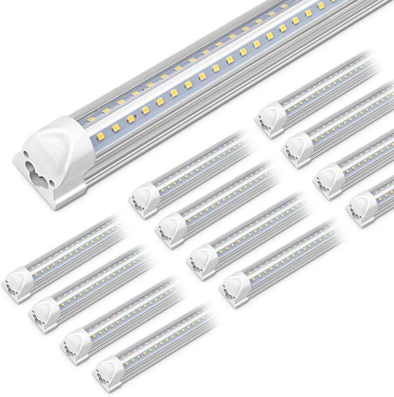 Photo 1 of  (12-Pack) 8FT LED Shop Light Fixture, 75W, 9750LM, 6000K, 96'' T8 Tube Light, 8 Foot Linkable LED Bulbs for Garage, Warehouse, V Shape, 8’ LED Strip, Clear Lens, Hardwired Installation