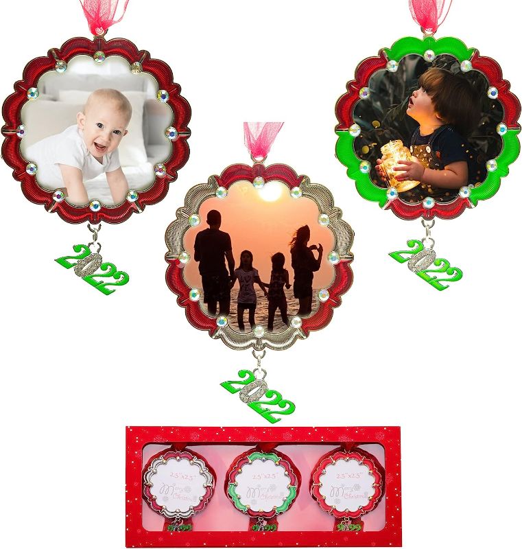 Photo 1 of [3 Pcs] YRXINHES Christmas Tree Ornaments Home Decor Christmas Decorations Xmas Gifts Decorations Holiday Keepsake Gift Pendant Can Insert Photos (Red+Red&Green+Red&Silver)
