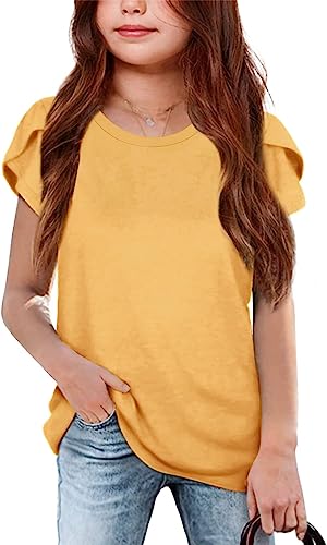 Photo 1 of Goranbon Girls' Summer T Shirts Crewneck Petal Short Sleeve Cute Casual Tops. 9-10 yrs
