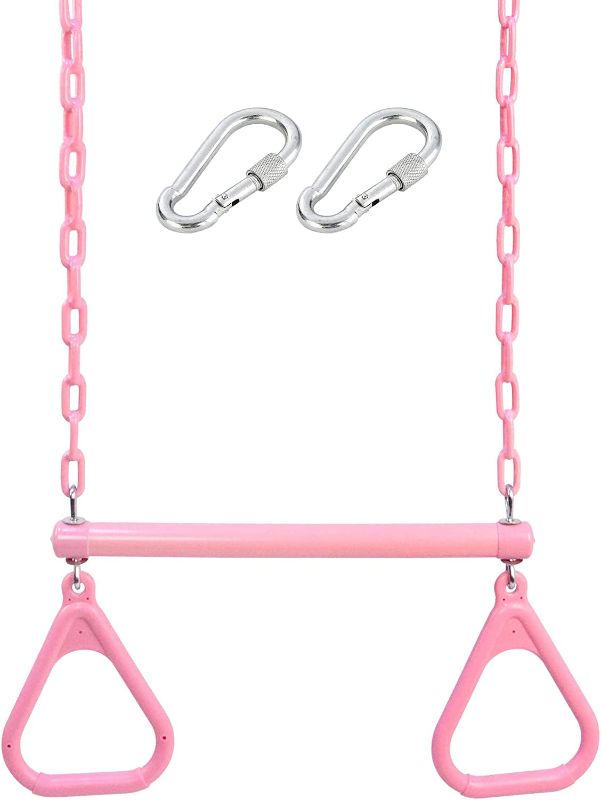 Photo 1 of 18" Pink Trapeze Swing Bar Rings 48" Heavy Duty Plastic Coated Chains Swing Set Accessories Playground Swing Seat…
