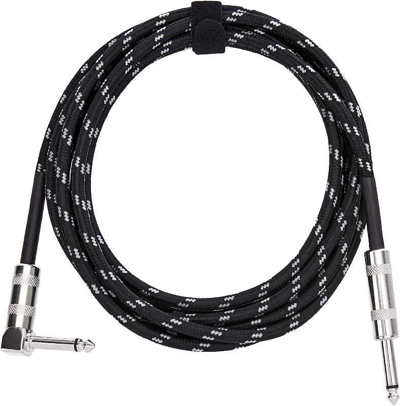 Photo 1 of Amazon Basics 1/4 Inch Tweed Cloth Jacket Right-Angle Instrument Cable - 10 Foot (Black & Gray)
