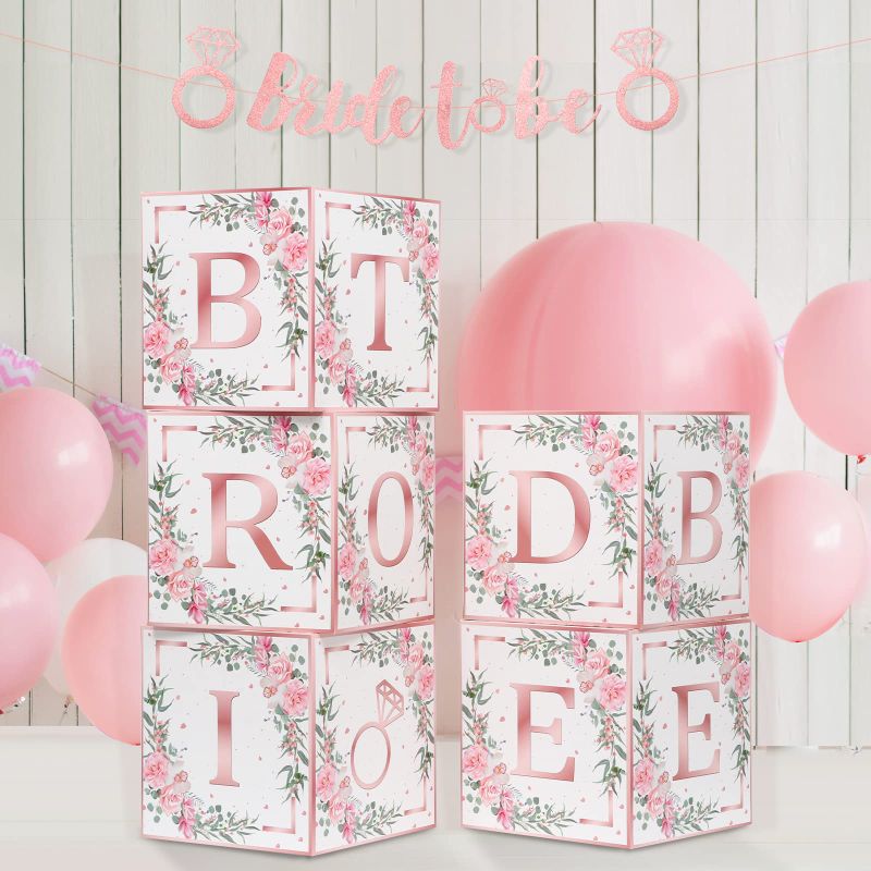 Photo 1 of Bachelorette Party Decorations, Bridal Shower Decoration, Bride To Be Sign Banner, Wedding Shower Decorations, Engagement Party Decor, Miss To Mrs Balloon Boxes, Rose Gold Pink