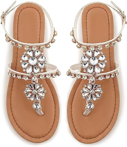 Photo 1 of MUSSHOE Sandals for Women Dressy Summer Rhinestone Sandals for Women 7 White 
