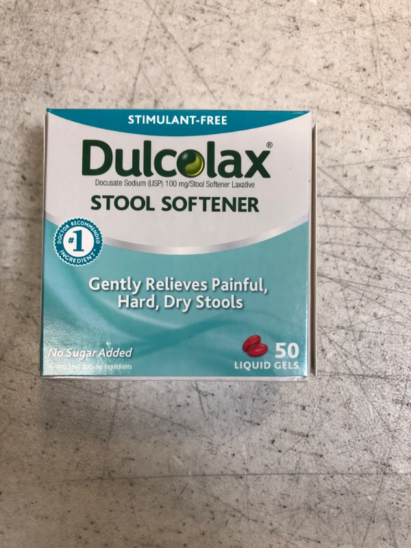 Photo 2 of Dulcolax Stool Softener Laxative Liquid Gel Capsules (50ct) Gentle Relief, Docusate Sodium 100mg 50 Count (Pack of 1) (EXP 08/25)