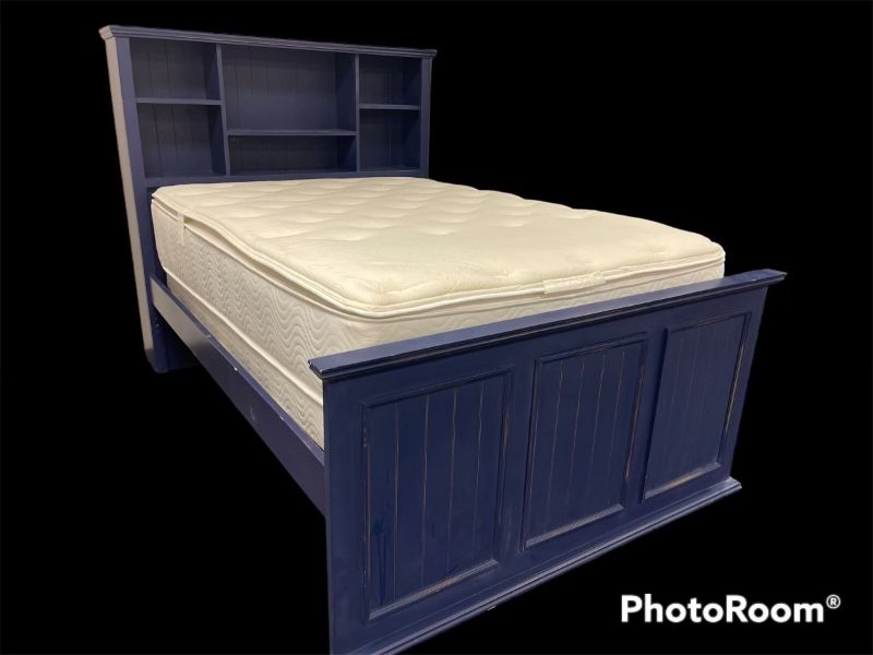 Photo 1 of ROYAL BLUE WOOD FARMHOUSE STYLE DOUBLE BED FRAME (MATTRESS SOLD SEPARATELY)