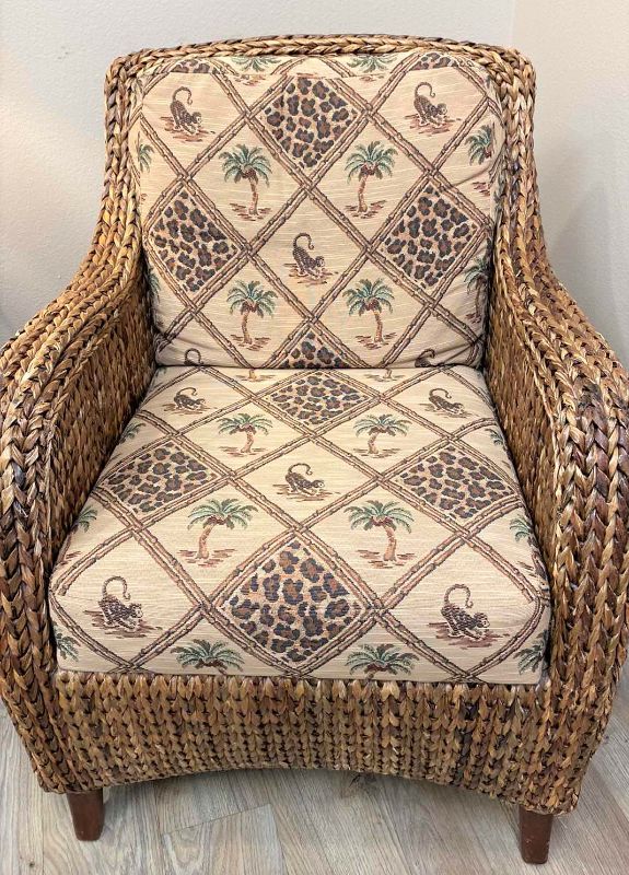 Photo 1 of TOMMY BAHAMA CHAIR TROPICAL UPHOLSTERY WITH RATTAN